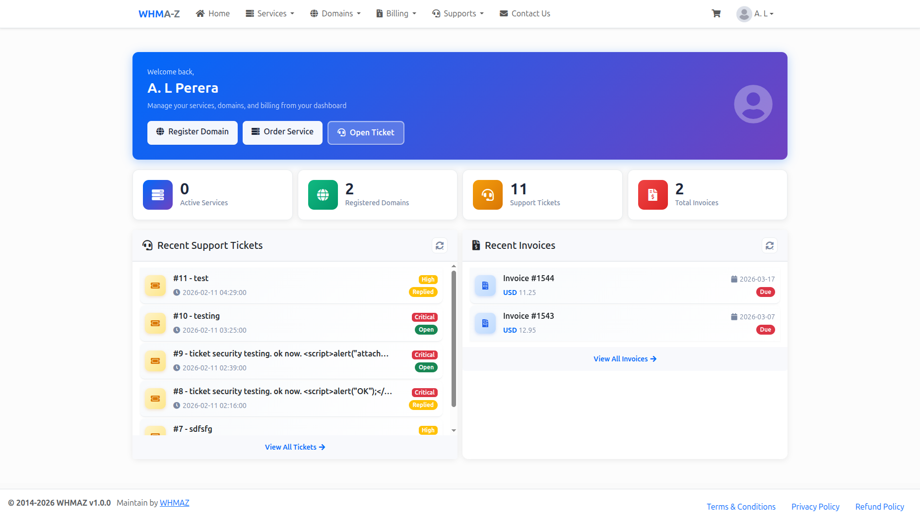 Customer Dashboard