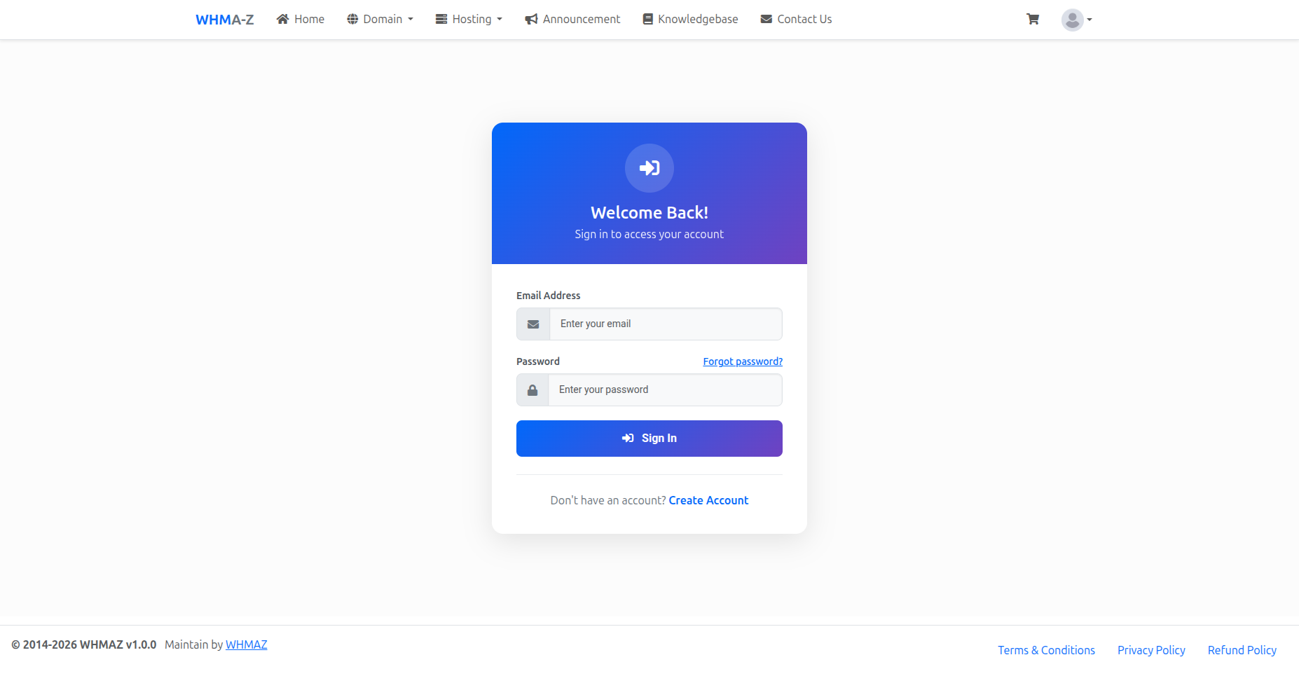 Customer Login Page
